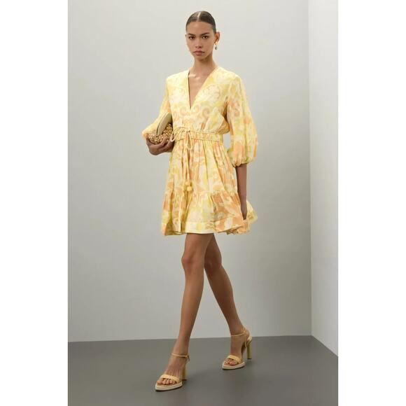 ALEXIS Capri Short Mini Dress Yellow Abstract Print 3/4 Sleeve, Size S, Rt. $598 - Picture 1 of 13